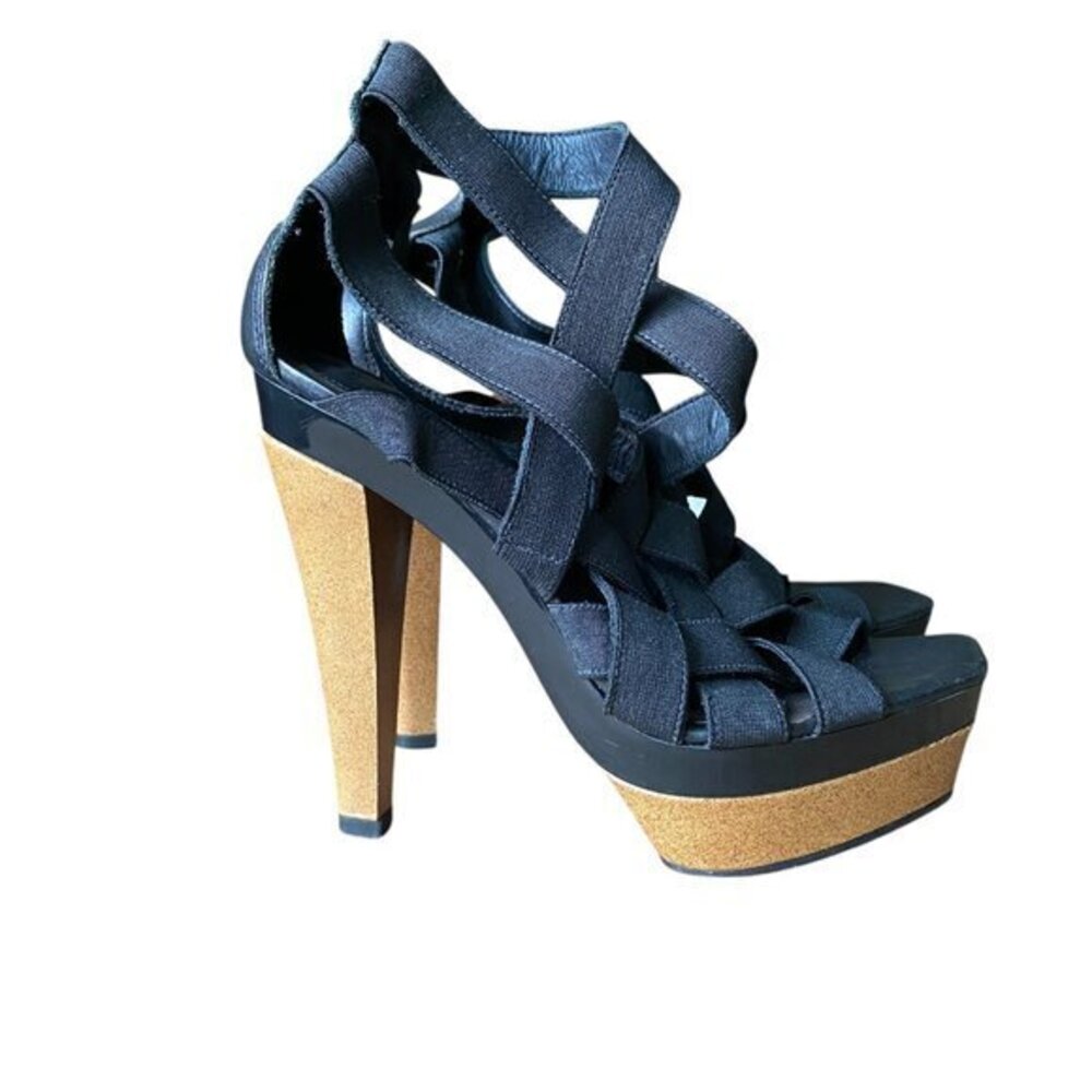 Joie Maneater Black Heels Elastic Strap Sandal Open Toe - Size 39.5